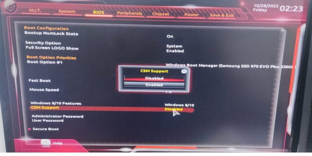Disable CSM
