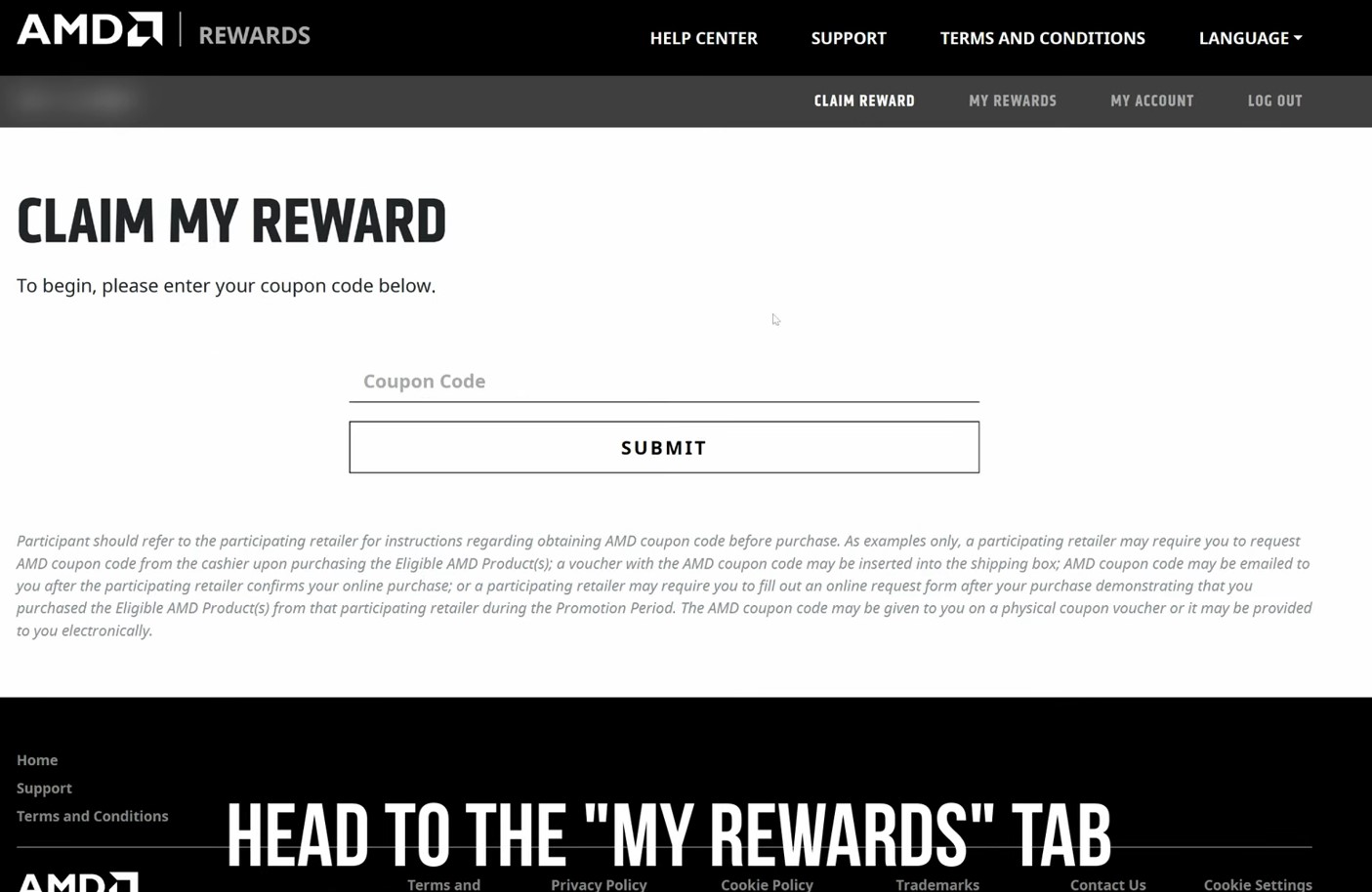 Head to Rewards Tab